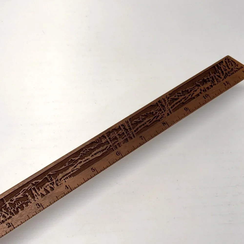 Vintage 1977 Walnut Lasercraft Pencil Holder President's Club & Ruler Landscape